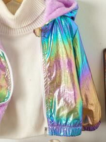 Bebê Menino Holográfico Zip Up Cncapuzado Revestido Térmico Casaco Sem Suéter - Multicolorido - Visão 4