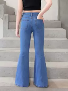 Tween Girls' High Waist Stretchy Flared Jeans - Dark Wash - View 2