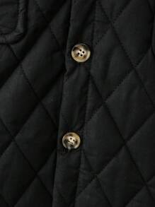 SHEIN Áo khoác độn vai có cổ bẻ xuống dành cho bé trai Tween - màu đen - Xem 5