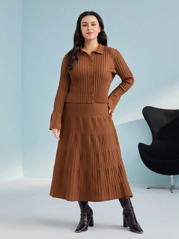 Mulvari Plus Solid Cardigan & Knit Skirt