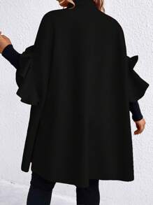 SHEIN Clasi 加大码纯色纽扣设计蕾丝袖，适合冬季 - 黑色 - 查看 2