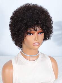 Short Afro Curly Wigs Human Hair Fluffy Kinky Afro Natural Black Curly Hair Puffs Ready to Wear - S2 - View 7