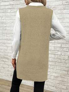 SHEIN LUNE 1pc Solid Sweater Vest Without Shirt - Camel - View 2