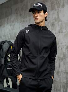 Manfinity Sport Corelite 男式牛头印花拉链连帽运动夹克健身上衣运动夹克 - 黑色 - 查看 3