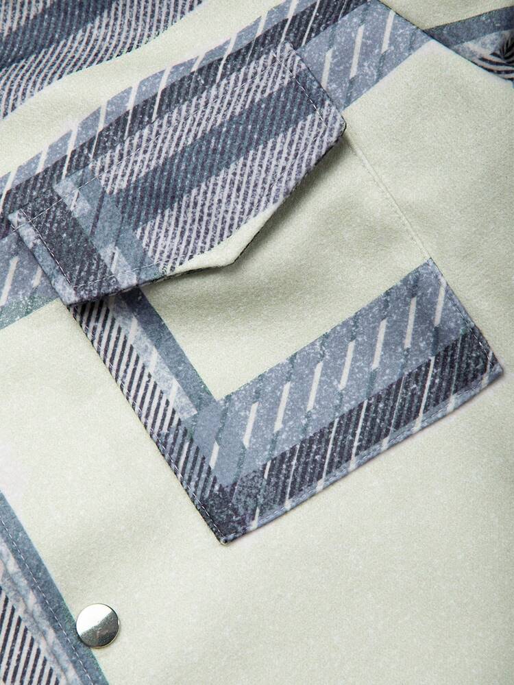 Men Plaid Print Flap Pocket Overcoat