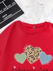 SHEIN Essnce Women's Printed Drop Shoulder Fleece Sweatshirts - Red - View 3