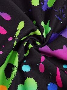 SHEIN Coolane 大碼滿版手印花背帶連身褲 - 彩色 - 查看 4