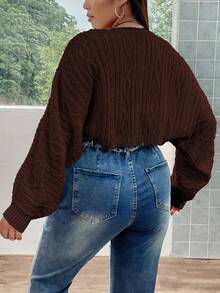 POPSWAY Áo len cardigan tay cánh dơi dệt kim cỡ lớn - Gỗ đỏ - Xem 2