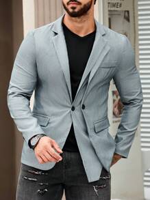 Manfinity Homme Men's Double-breasted Notched Lapel Suit Jacket - Grey - View 1