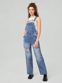 Forever 21 1 件女用吊帶牛仔褲 - 藍色 - 查看 5