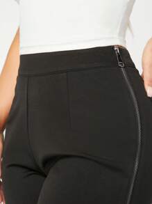 SHEIN SXY Solid Zipper Side Leggings - Black - View 6