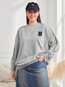 Mulvari Plus Size Letter Print Drop Shoulder Sweatshirt