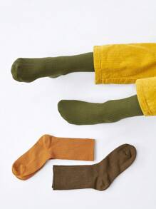 SHEIN 3 pares/set doble Aguja unicolor Calcetines hasta mitad de pantorrilla - Multicolor - Ver 2