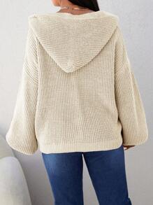 SHEIN Cottnline Kích thước lớn áo có mũ Tay áo lồng đèn Mở Mặt trước Áo len Mở - Màu be - Xem 2