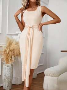 SHEIN Clasi unicolor Vestido tank & con parte delantera abierta Abrigo