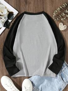 SHEIN Tween Girl Heart & Slogan Graphic Raglan Sleeve Tee - Multicolor - View 2