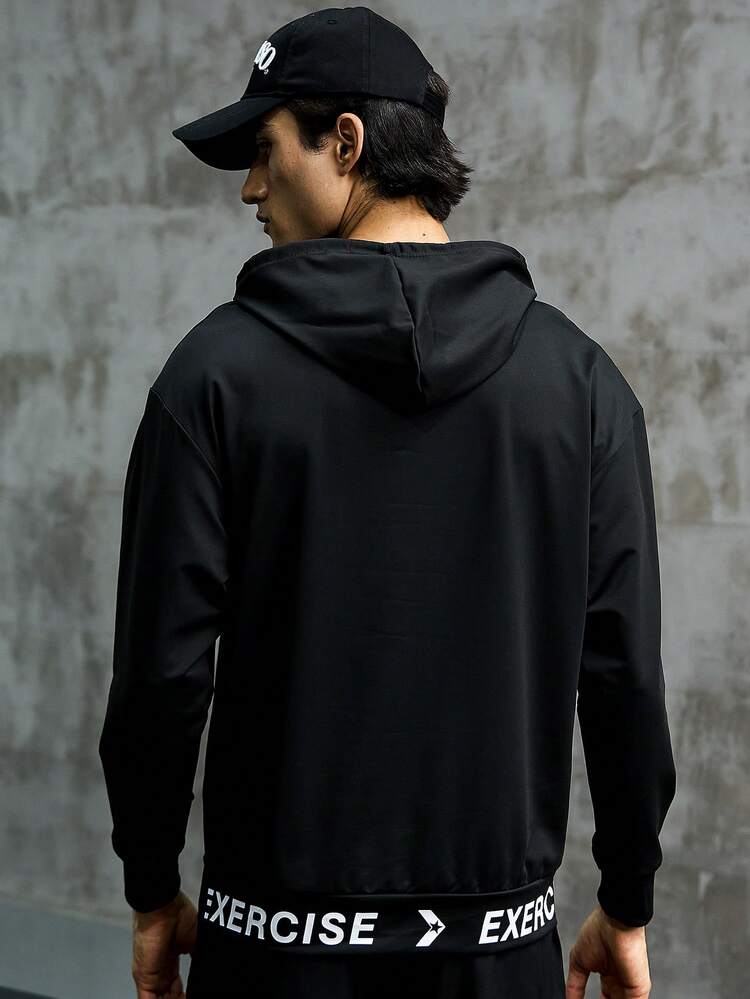 Men Letter Graphic Kangaroo Pocket Drawstring Sports Sweatshirt Men Sweatshirt