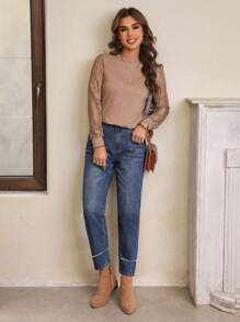 SHEIN LUNE High Waist Raw Trim Cropped Jeans