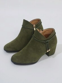Knot Decor Zip Side Faux Suede Boots - Army Green - View 6