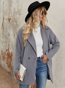 Chiquease Lapel Neck Double Button Drop Shoulder Blazer Fall Cloth For Women - Grey - View 6