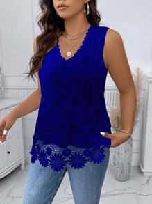 Calvaya Plus Guipure Lace Sleeveless Blouse - Navy Blue - View 3