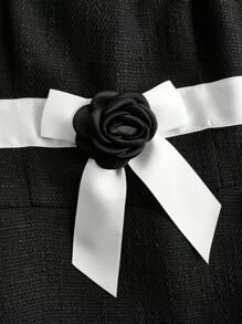 SHEIN MOD Hoa Nơ mặt trước Xù Hoa Sen Váy Dây - màu đen - Xem 4