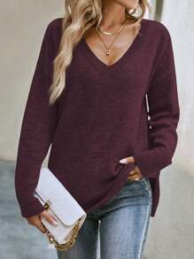 EMERY ROSE 毛衣套頭 - 酒紅色 - 查看 1