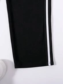 SHEIN Tween Boy Letter Graphic Contrast Tape Sweatpants - Black - View 7
