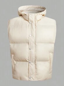 Manfinity VCAY Men's Snap Button Zipper Hooded Oversized Puffer Vest Coat