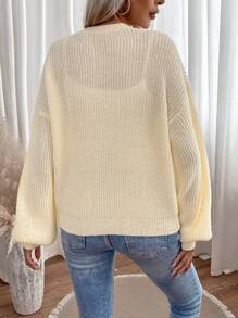SHEIN LUNE Cárdigan de hombros caídos con botón delantero - Albaricoque - Ver 2