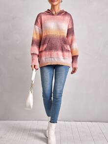 EURMUSE Ombre Drop Shoulder Hooded Sweater - Pink - View 4