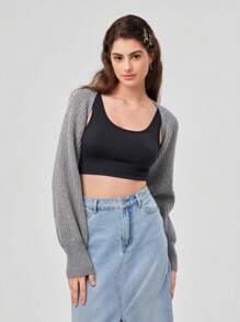 Forever 21 Women's Cropped Cardigan Sweater With Open Front - Grey - View 6