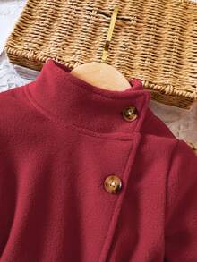 SHEIN Chica Joven Abrigo de cuello alto con botón delantero con cinturón - Burdeos - Ver 4