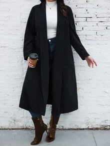 SHEIN LUNE Plus Shawl Collar Overcoat - Black - View 4