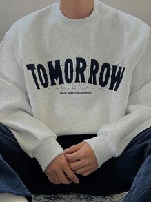 DAZY Men Letter Graphic Drop Shoulder Sweatshirt - Light Grey - View 4