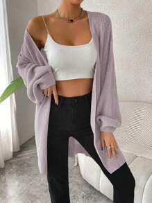 SHEIN Essnce 落肩休闲设计开衫 - 紫色 - 查看 1