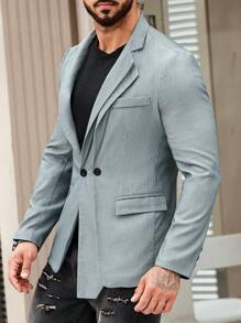 Manfinity Homme Men's Double-breasted Notched Lapel Suit Jacket - Grey - View 3