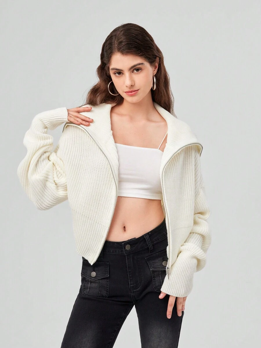 Forever 21 女士超大翻領休閒合身針織開衫 - 米色 - 查看 1