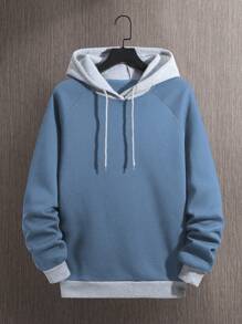 Manfinity Dauomo Men Colorblock Raglan Sleeve Drawstring Thermal Lined Hoodie