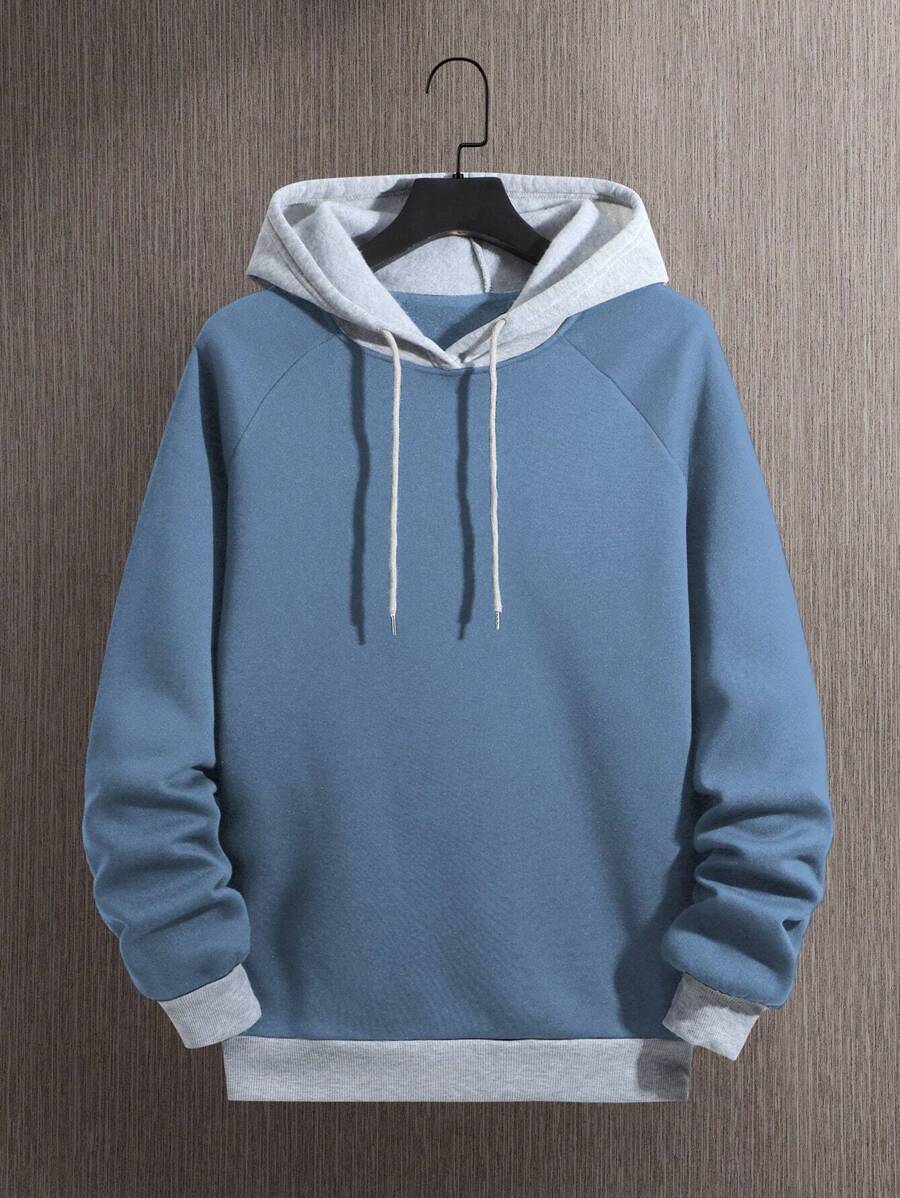 Manfinity Dauomo Men Colorblock Raglan Sleeve Drawstring Thermal Lined Hoodie