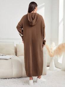 Mulvari Kích thước lớn In thư Dây rút Hoodie Đầm Áo len Với Giường đôi tiêu chuẩn Túi - Màu Khaki - Xem 2