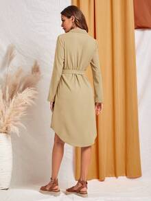 EMERY ROSE Women's Solid Color Long Sleeve Midi Dress Fall Women Dresses Work Women Dresses Navy Blue Dress - Apricot - View 2