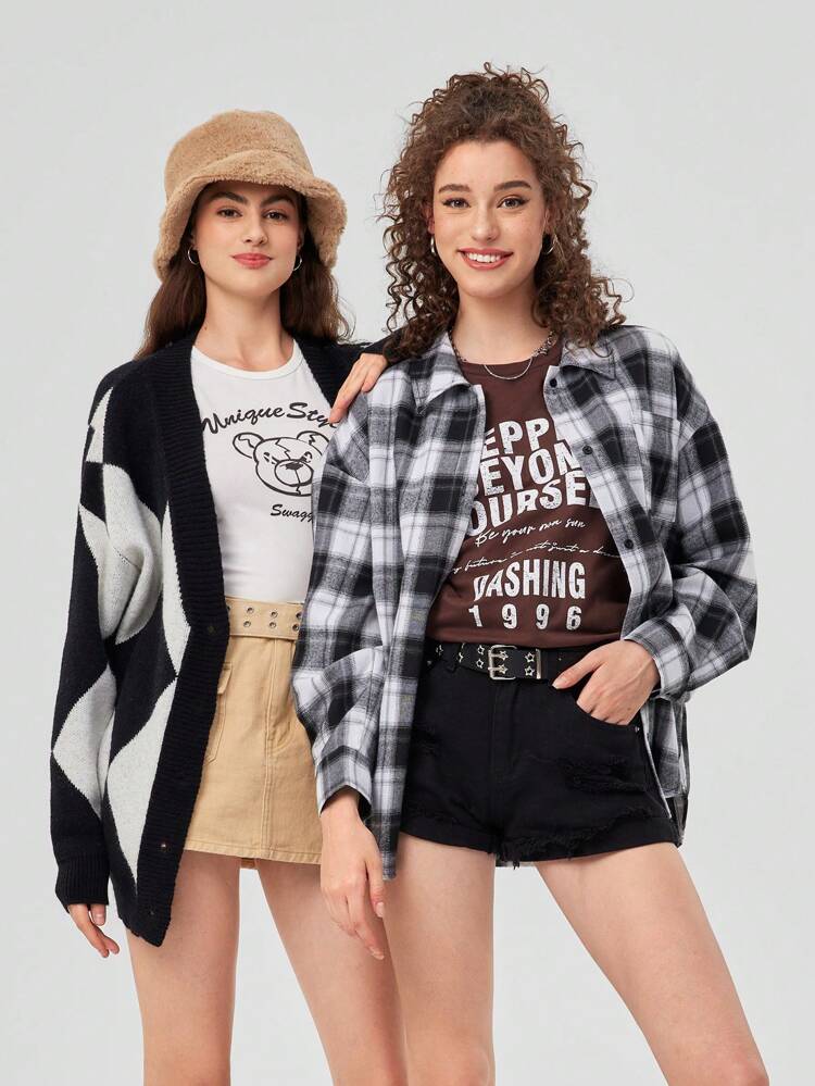 Women's Drop Shoulder Short Sleeve T-shirt With Letter Print