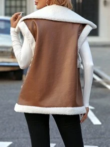 SHEIN LUNE 毛絨內襯拉鏈開襟夾克背心 - 彩色 - 查看 2