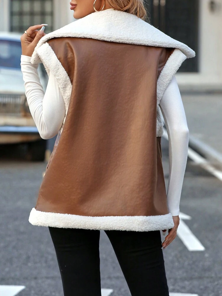 Teddy Lined Zip Up Vest Jacket