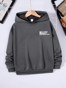 SHEIN Tween Boy Slogan Graphic Drop Shoulder Hoodie - Dark Grey - View 1