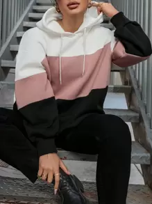 RueChic 大码拼色落肩抽绳连帽衫 - 彩色 - 查看 1