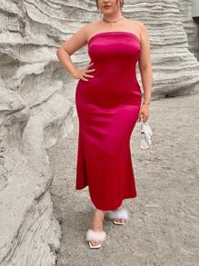 SHEIN Privé Plus Mermaid Hem Tube Dress - Red - View 1