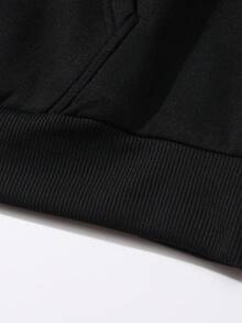 SHEIN Unity 標語圖案加絨內裏連帽衫 - 黑色 - 查看 5