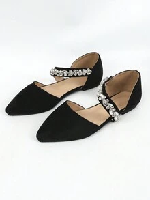 Của phụ nữ Faux Suede Giày bệt D'orsay Với Pha lê Chỉnh trang Và Dây đeo mắt cá chân , Đen - màu đen - Xem 3